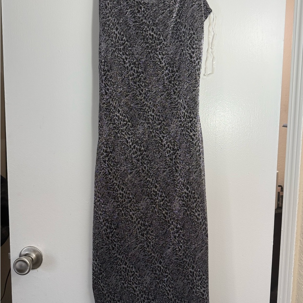Planet Gold One Shoulder Gray Patterned Dress